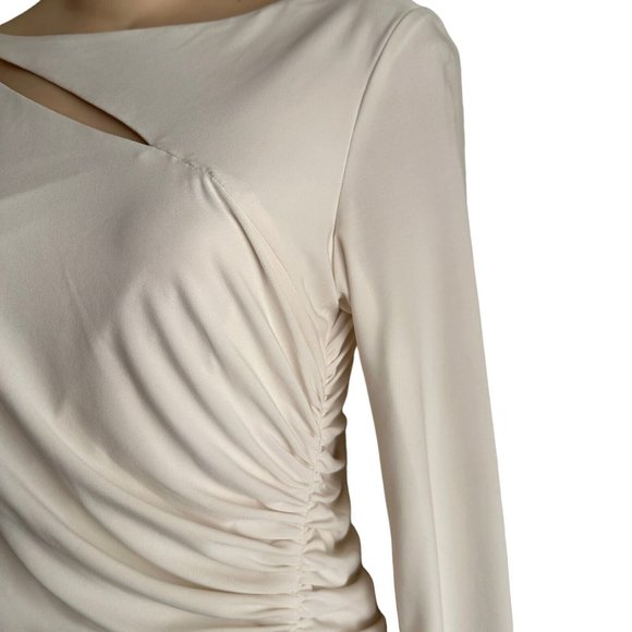 Lauren Ralph Lauren Evening Womens Dress Size 4 Beige Long Sleeve Lined Stretch - Picture 5 of 10